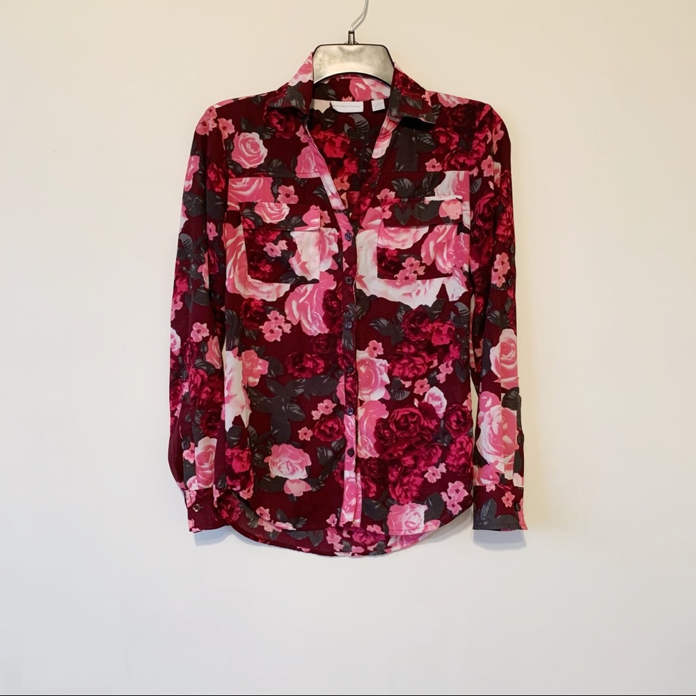 NY&C Button Up Blouse Pink Floral Size XS